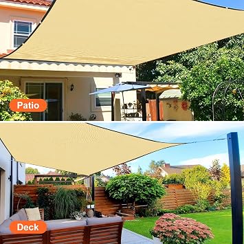 Sun Shade Sail, 8' X 10' Rectangle Shade Sail with Grommets Pergola Shade Cover, Sun Shade Cloth for Patio Carport Yard Lawn Garden (Sand)