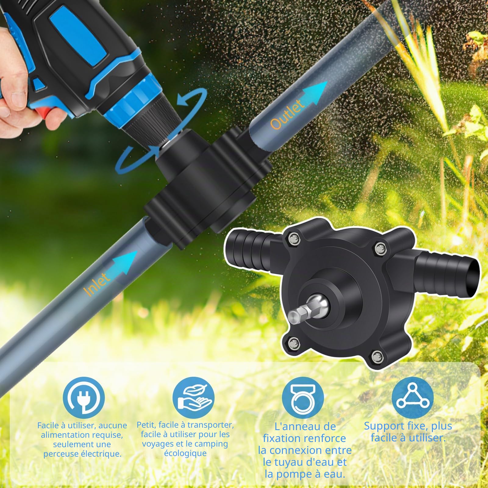 Pompe Perceuse Électrique Pompe de Forage Manuelle Mini Pompe à Eau | Pompes de Transfert auto-amorçantes Vitesse pour Diesel Huile Liquide Eau Fioul Maison Jardin Mini Piscine Fontain
