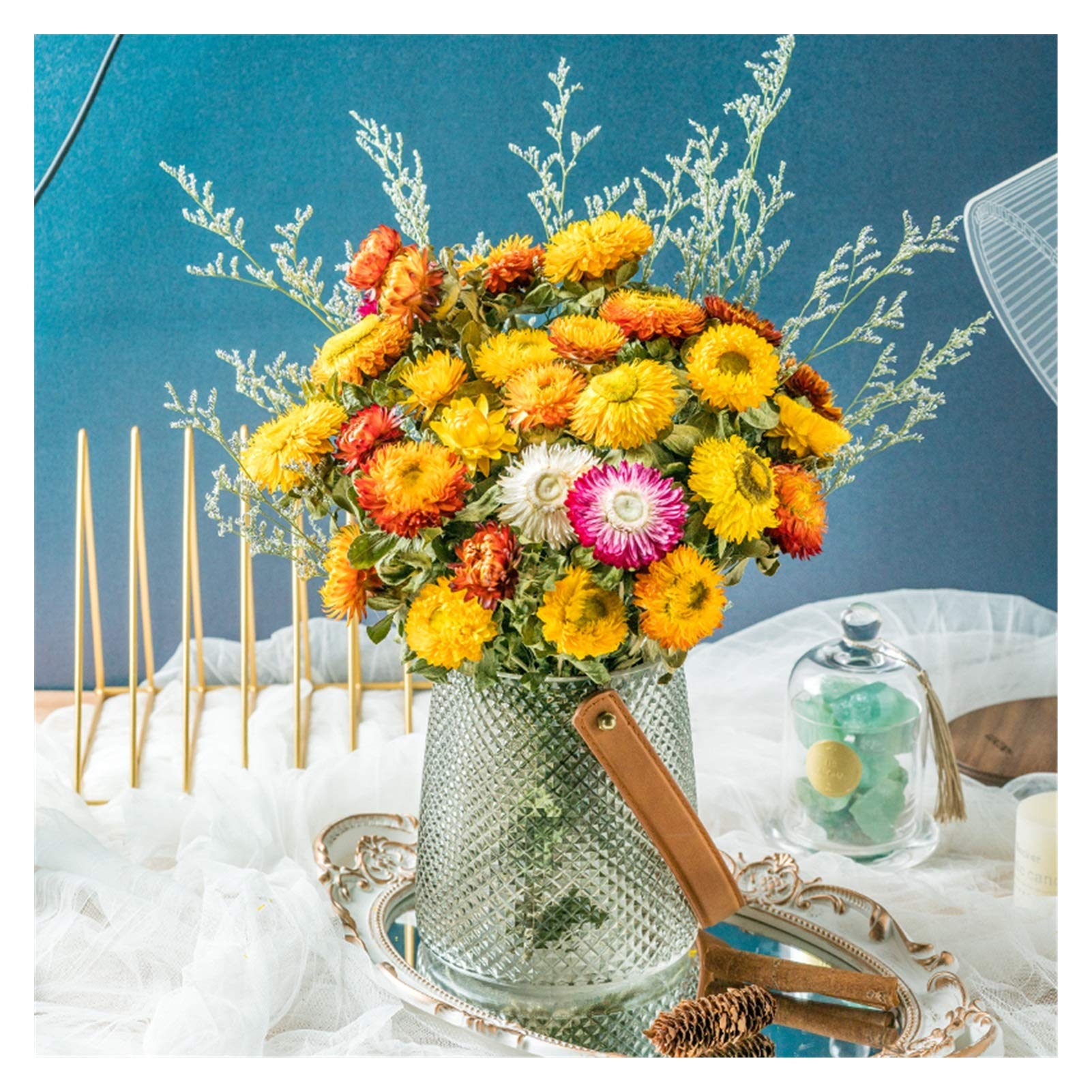Fleurs séchées, Bouquet de Marguerites Gerbera séchées Multicolores 20 pcs(Dark Color)