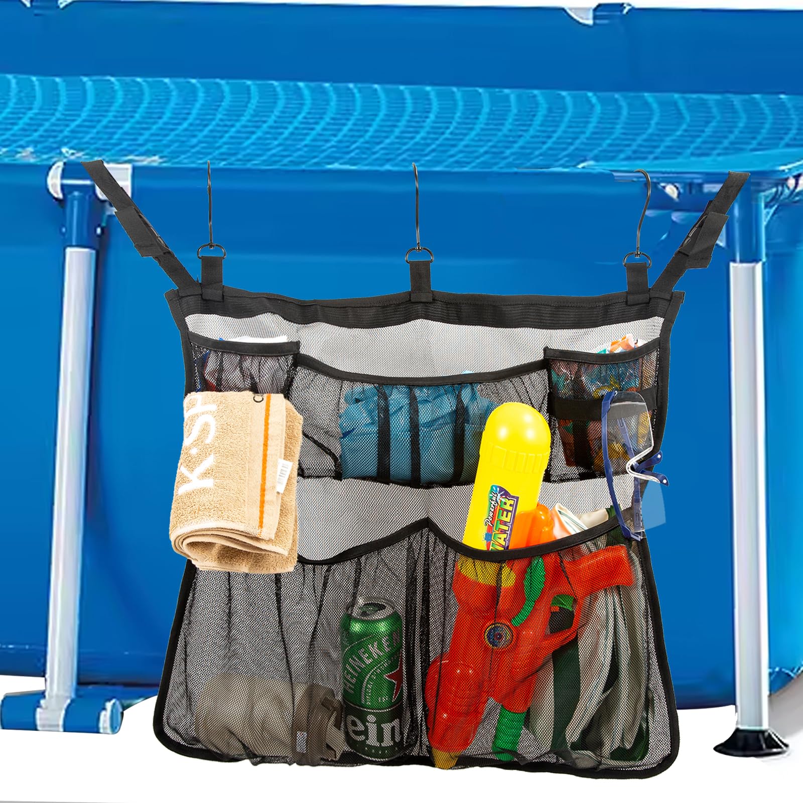 Red de almacenamiento para piscina, bolsa de almacenamiento, organizador de almacenamiento para piscina de jardín, plegable, bolsa de malla para juguetes hinchables, círculo de natación
