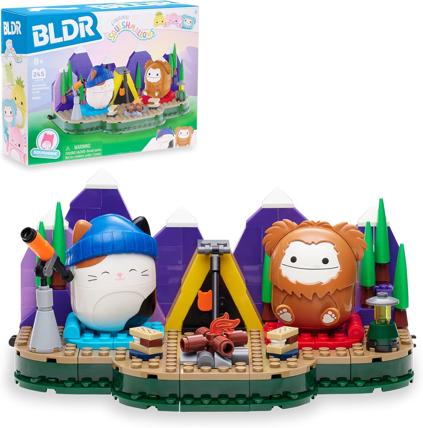 Squishmallows BLDR 246-piece Camping Adventure Building Set 0050 - Includes Buildable Figures Cam and Benny