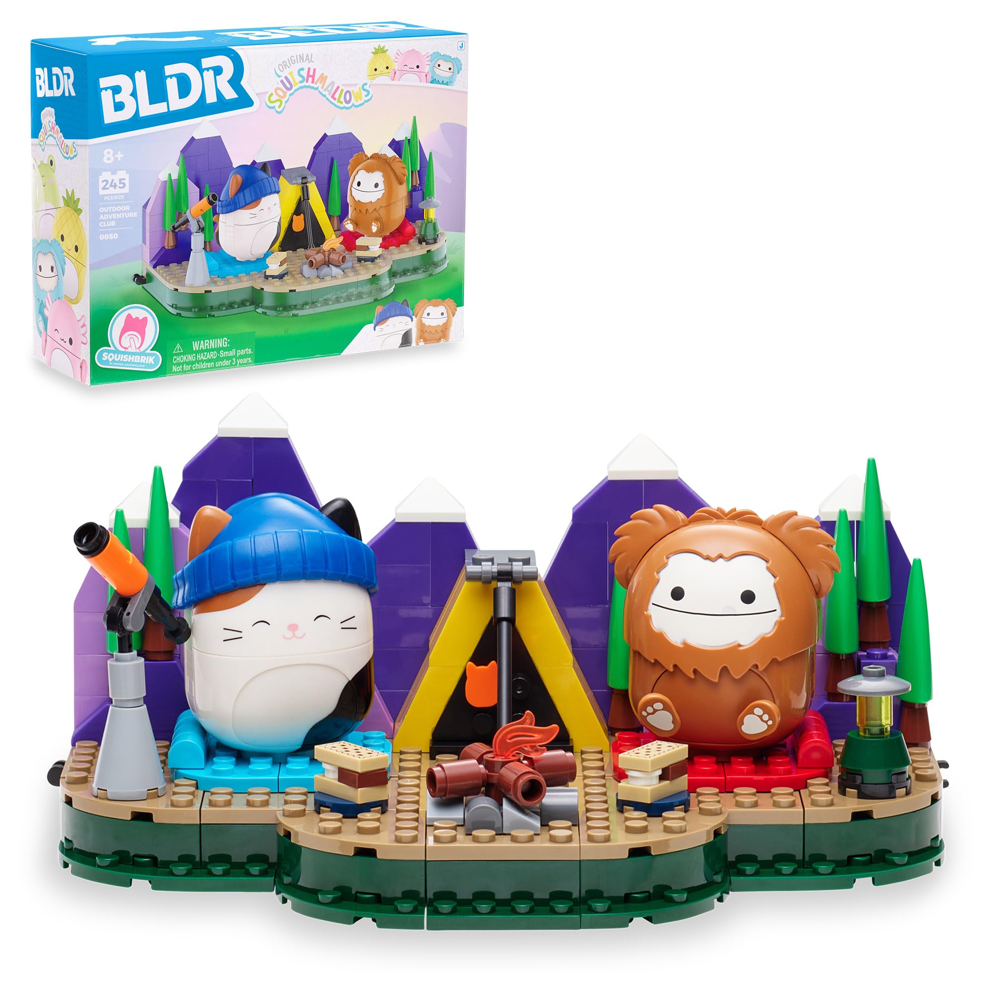 BLDR Squishmallows 246-piece Camping Adventure Building Set 0050 - Includes Squishmallows Buildable Figures Cam and Benny