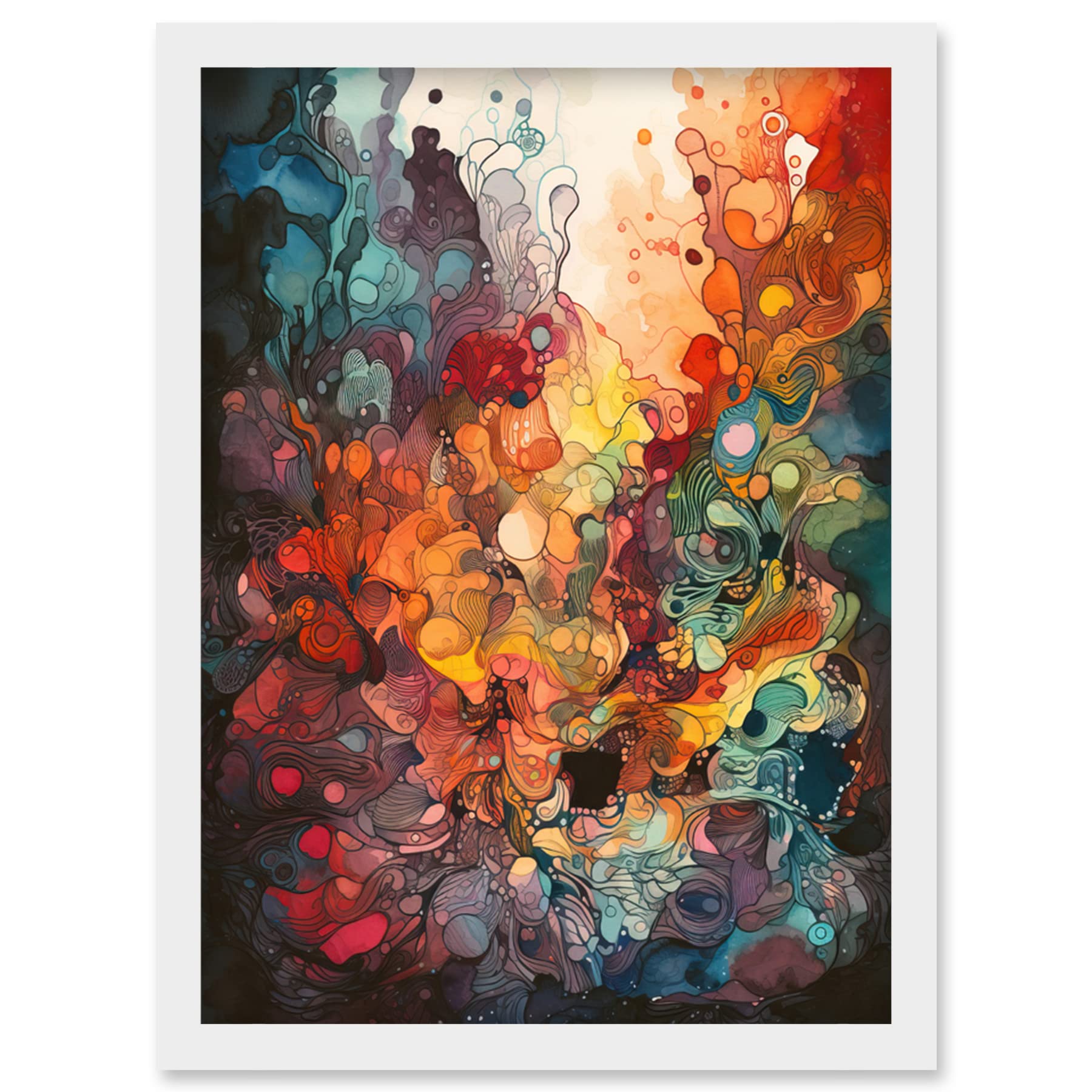 Artery8 Abstract Coral Reef Organic Shapes Modern Rainbow Acrylic Colour Painting Artwork Framed Wall Art Print A4