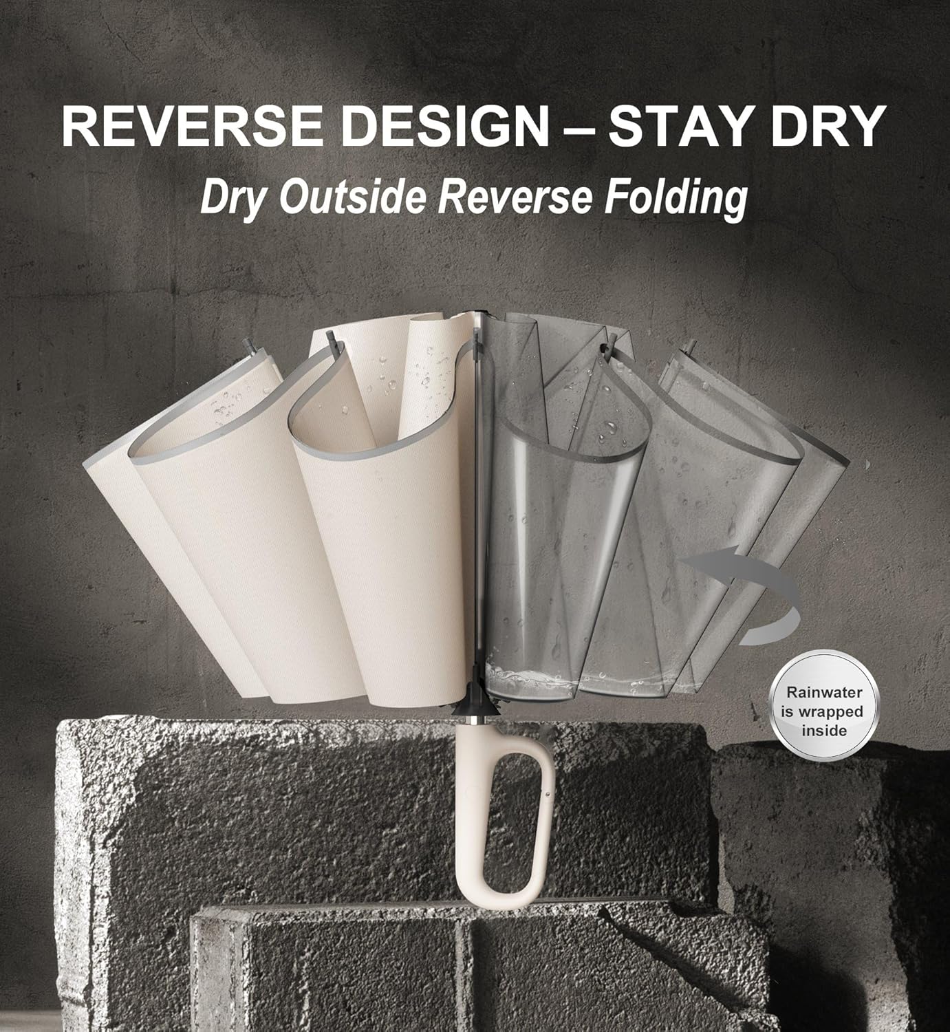 QWB TUMAAOTU Inverted Umbrella with Carabiner Handle, Compact Wind Proof Umbrellas For Rain and Sun Protection, Portable Reverse Folding Umbrella, Car Umbrella for Women Men, 10 Ribs - Image 3