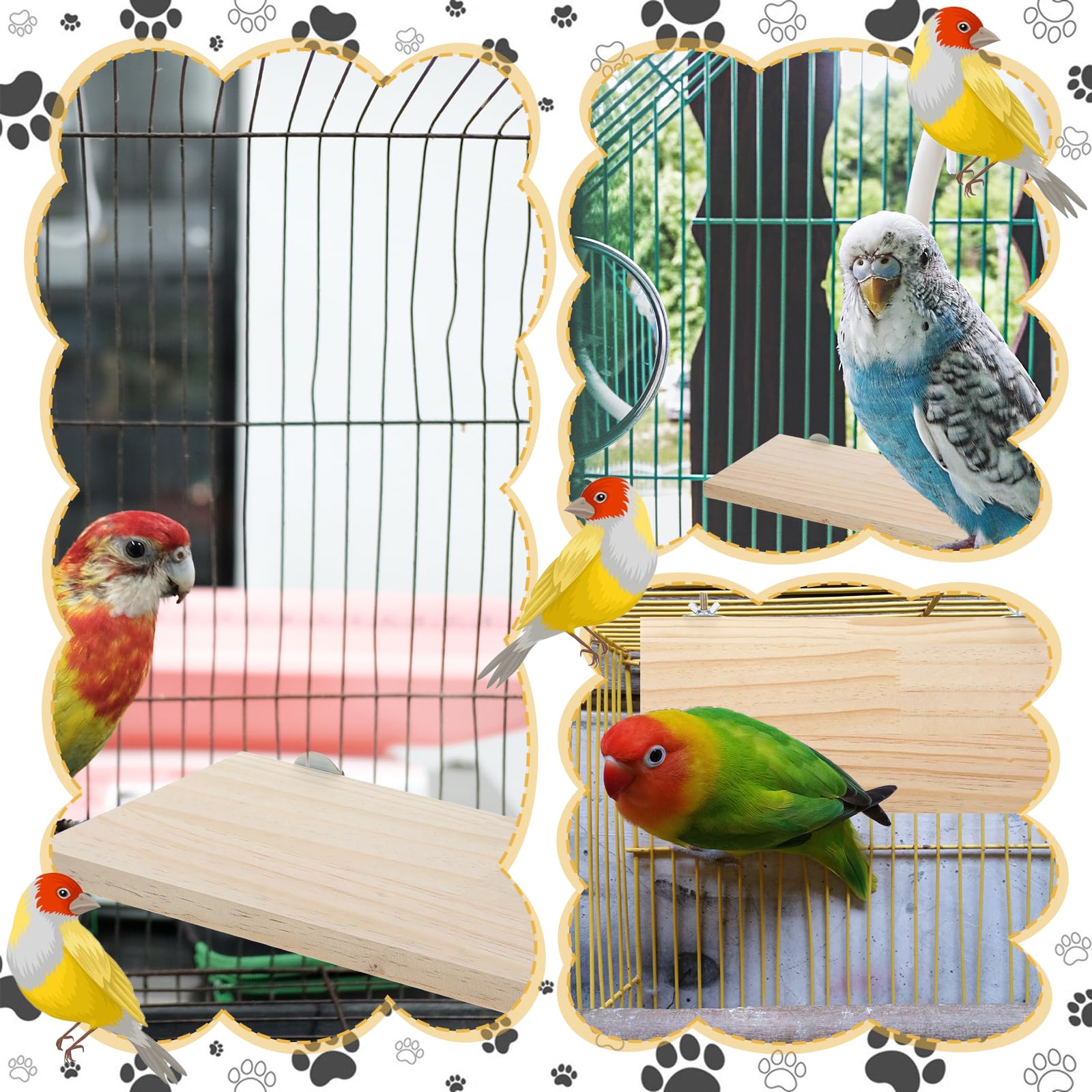 Lot de 6 supports rectangulaires en bois pour perchoir pour perroquet, perruche, calopsitte, hamster, chinchilla, gerbille
