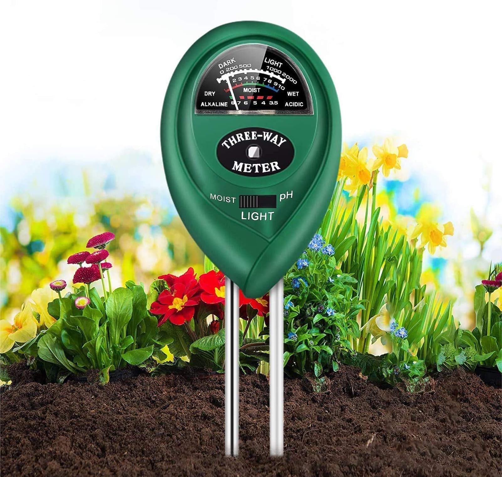 LIUNOVIP Soil PH Meter, Moisture 3-in-1 Tester, Plant Testing Kit with Moisture/Light/PH, Suitable for Lighting and of Gardens, Farm Potted (No Battery Needed), Green-523