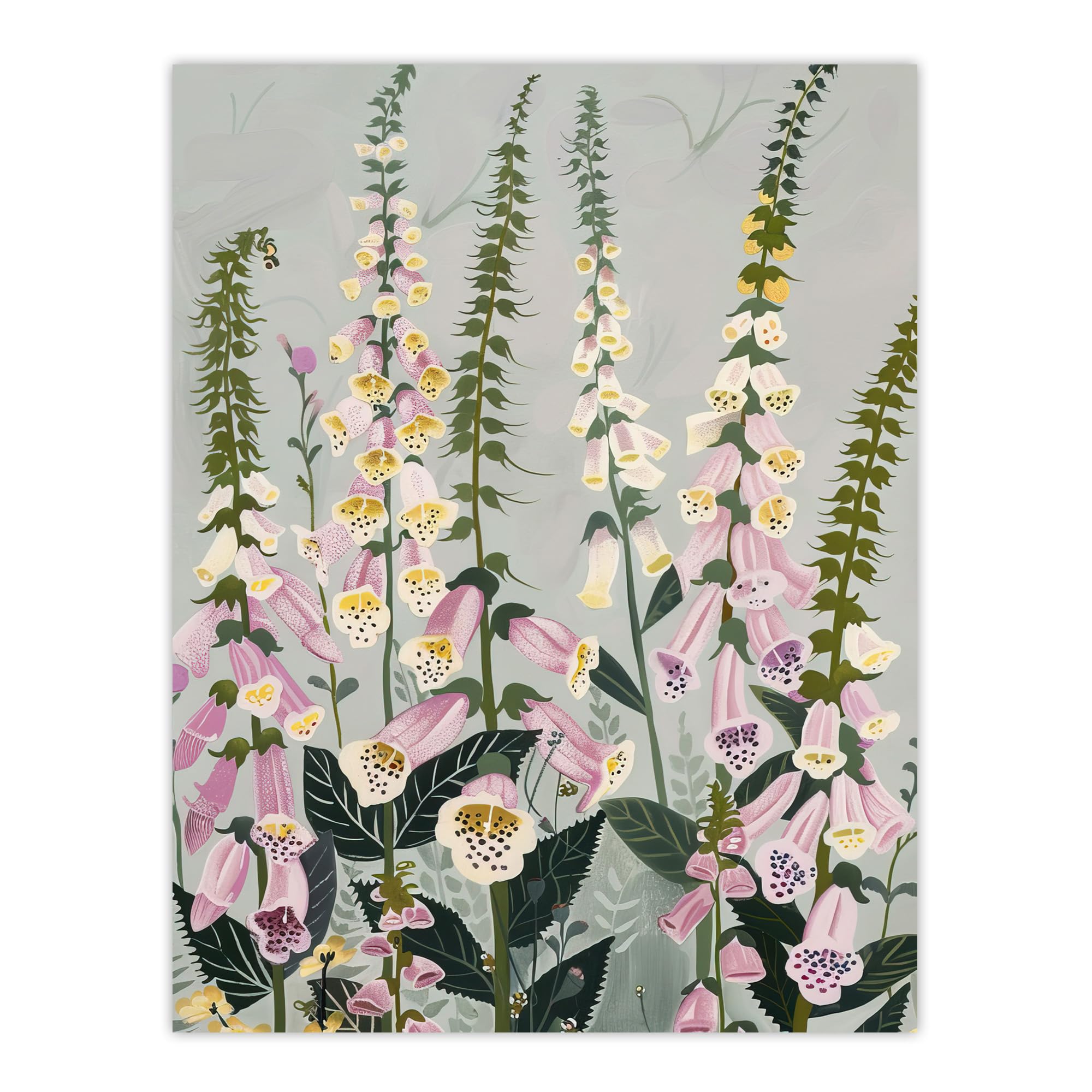 Artery8 Pink Foxglove Flowers Bloom Artwork Summer Floral Living Room Large Wall Art Poster Print Thick Paper 18X24 Inch