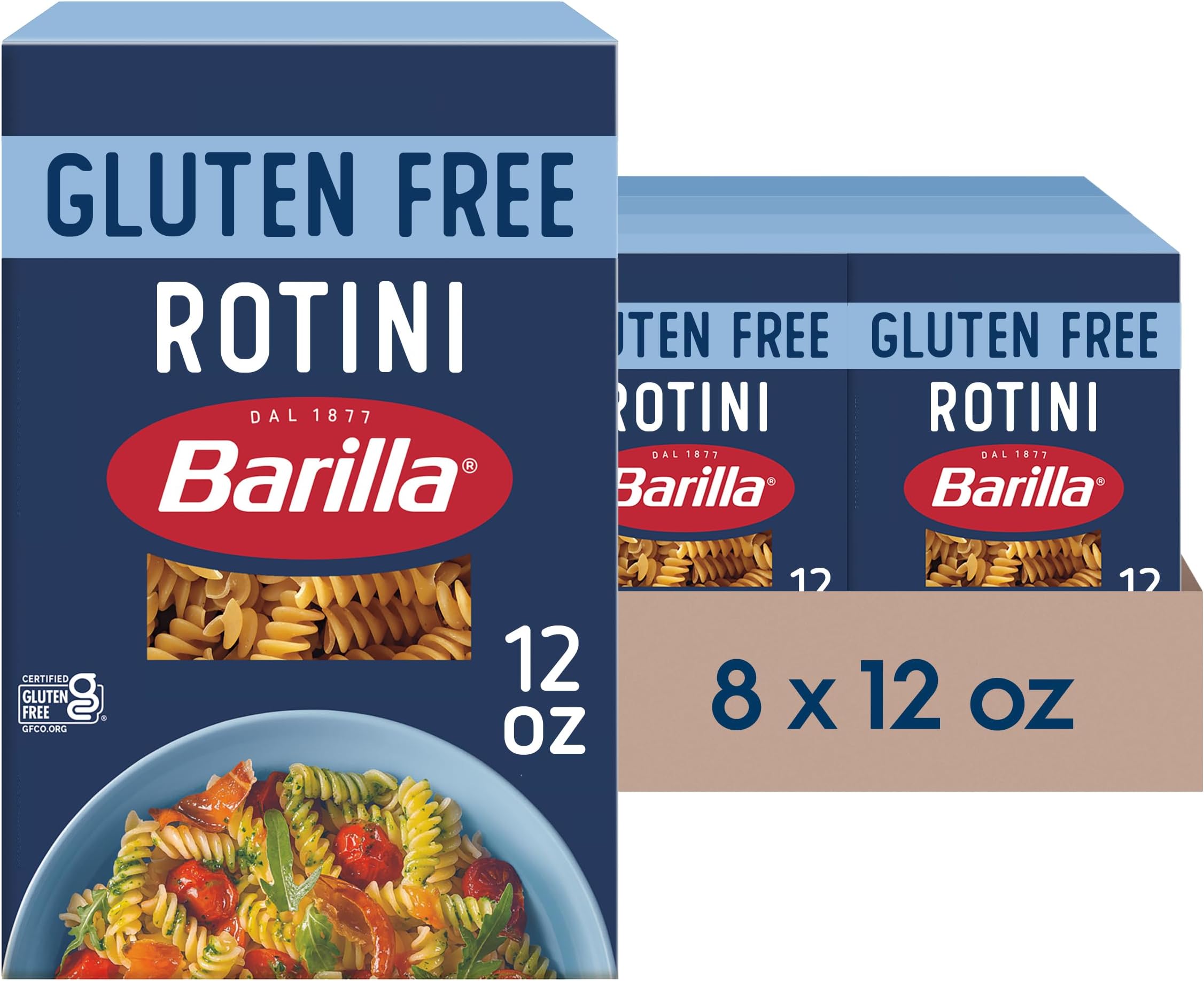 Gluten Free Rotini Pasta, 12 Ounce (Pack of 8) - Non-GMO Gluten Free Pasta Made with Blend of Corn & Rice - Vegan