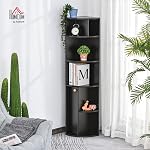 HOMCOM 5-Tier Corner Bookcase, Storage Bookshelf, Freestanding Display Shelves with Open Compartments and Cabinet for Home Office, Living Room, Study, Black