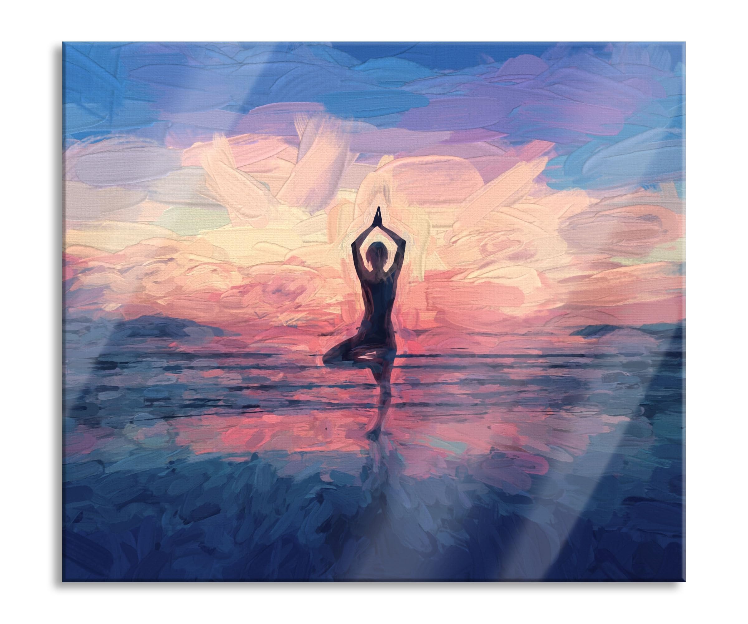 Yoga am Strand Plaque de protection pour cuisinière et protection anti-éclaboussures en verre véritable 60 x 52 cm