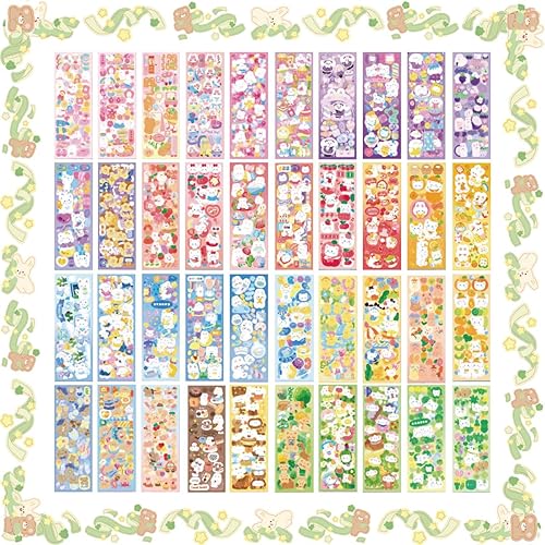 Kpop Potocard - Juego de 40 hojas de calcomanías decorativas coreanas, calcomanías decorativas autoadhesivas con purpurina colorida para tarjetas de