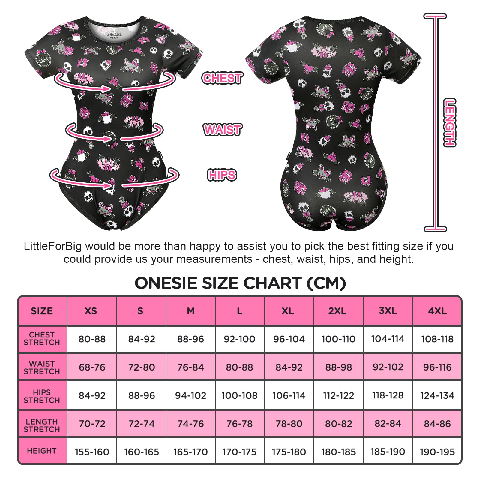 LittleForBig Jedwabiste śpioszki Onesie Piżama Body - Baby Goth Usagi & Bella śpioszki