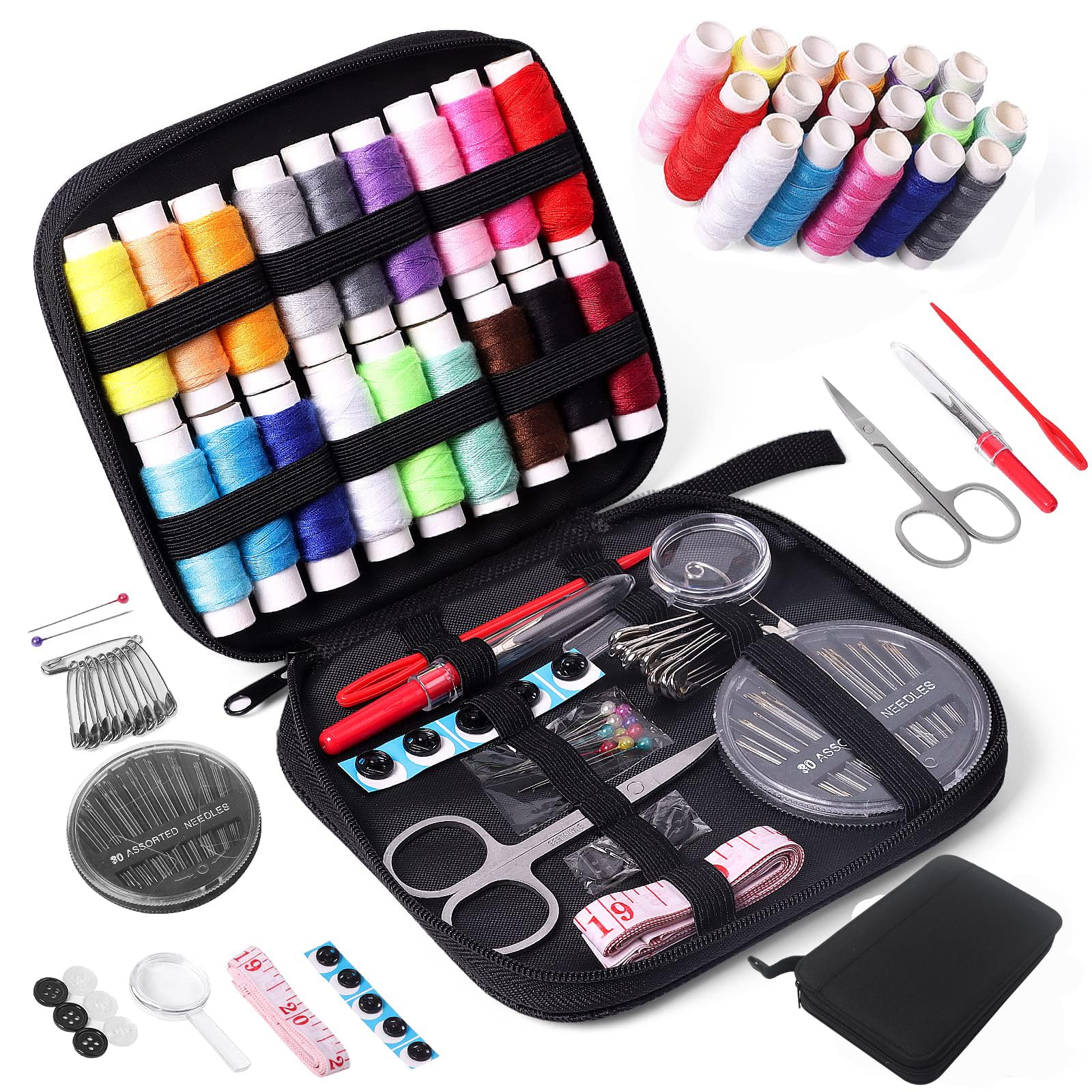 Duomama Portable Sewing Kit (86PCS) - Complete Sewing Supplies for Home & Travel - Ideal for Adults, Beginners, Emergencies, and Kids - Includes Thread, Scissors, Needles, and More