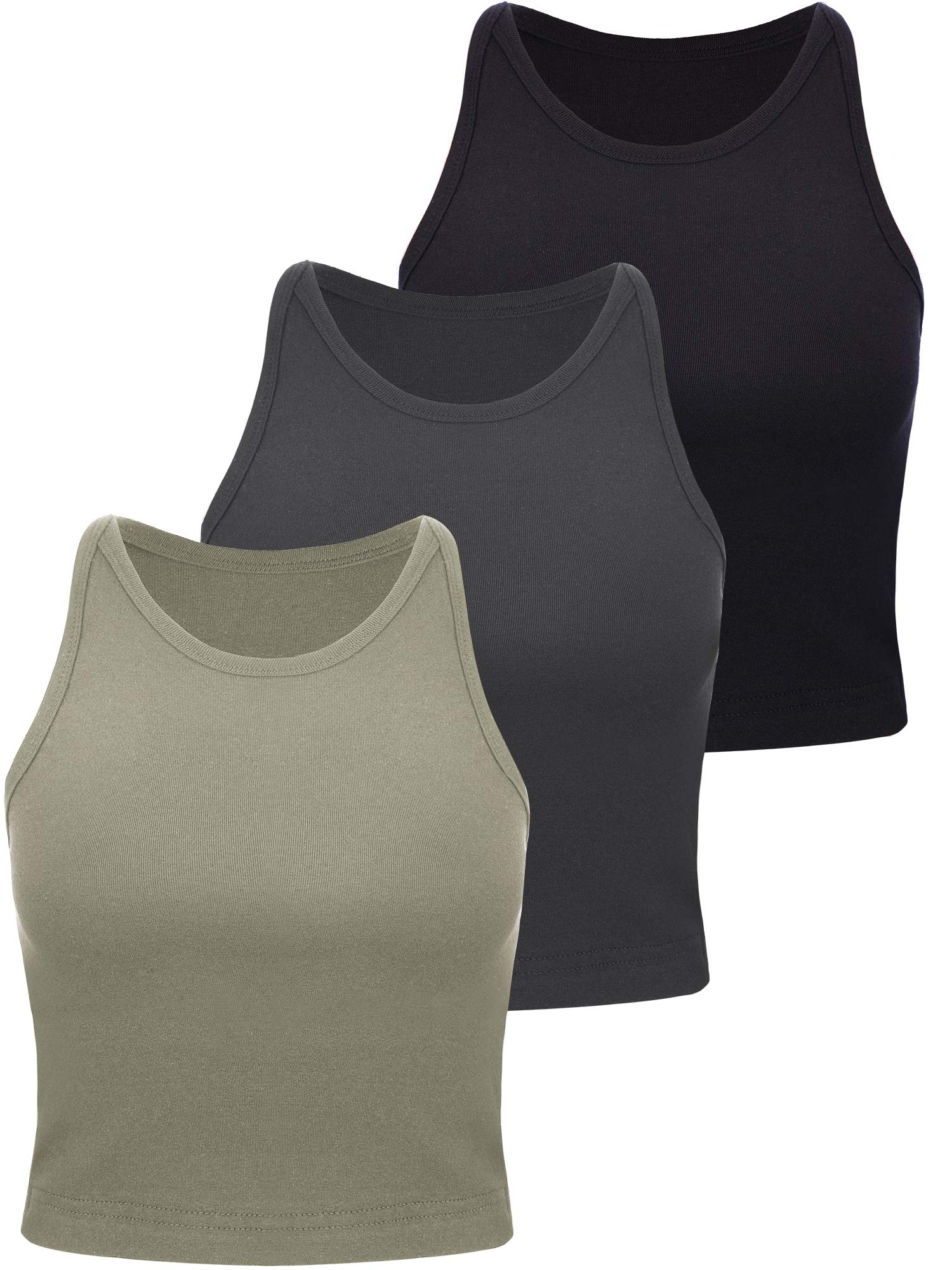 3 Pieces Women Basic Crop Tank Tops Racerback Crop Tank for Women Sleeveless Sports Workout Tops Cotton Sports Lady Girls