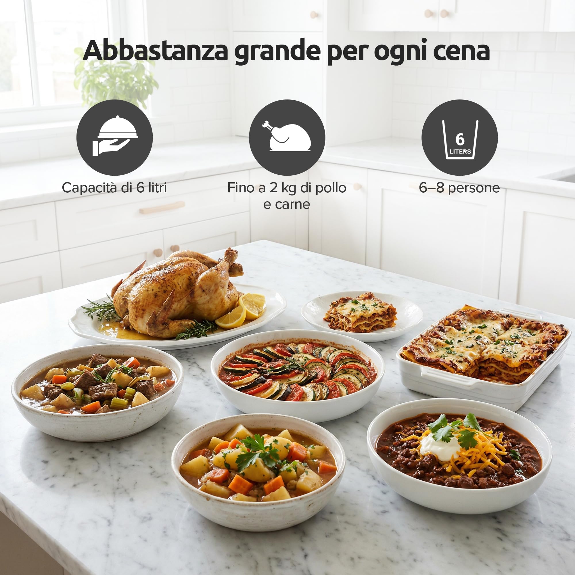 Olvy Slow Cooker - Casseruola digitale da 6 l, con timer, touch screen, funzione di scongelamento, timer 24 ore, 3 livelli, famiglia Meal Prep