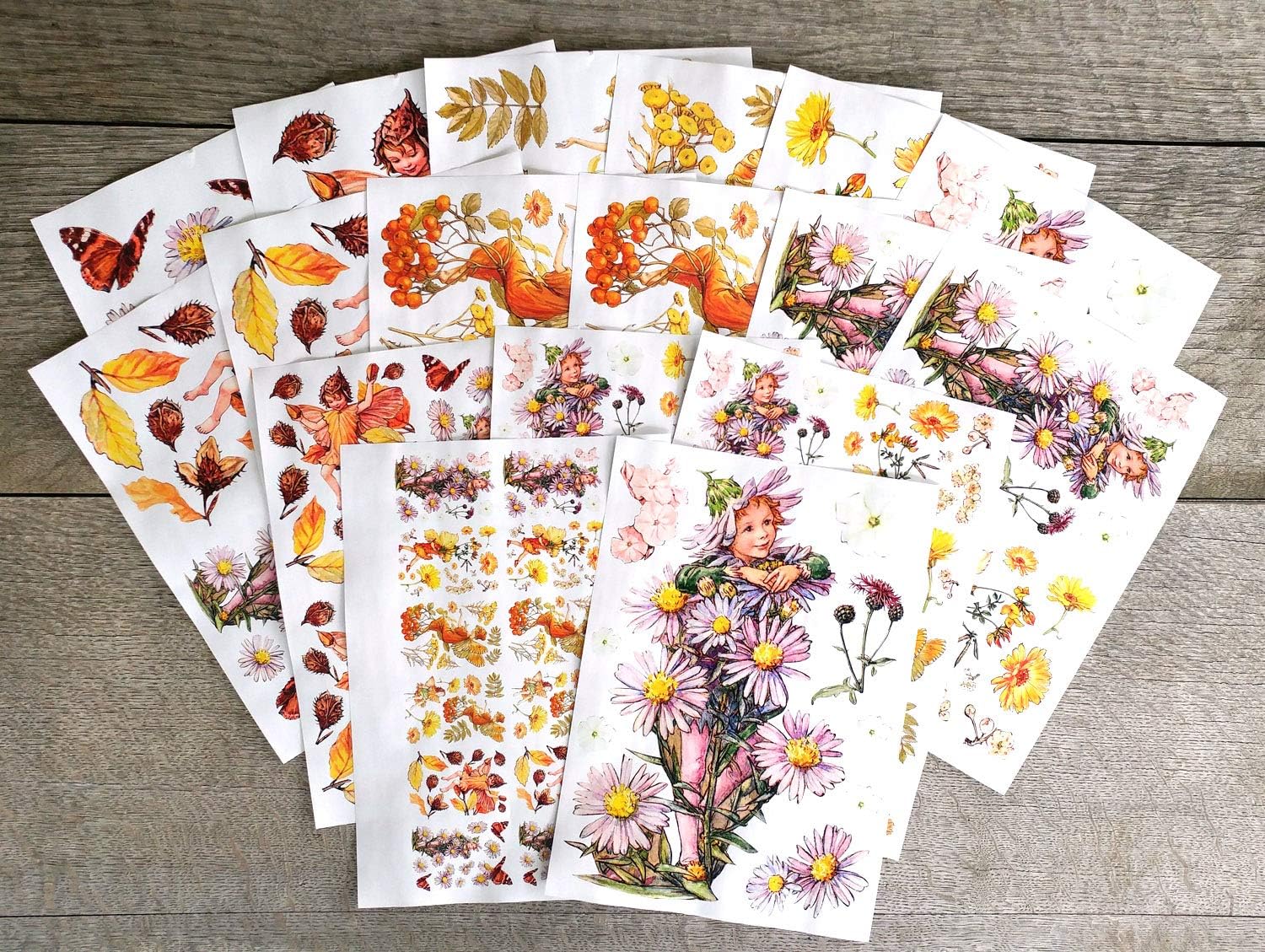 Decoupage Paper Pack [18 Sheets 20x30cm] Flower Fairy Paper for Decoupage and Craft Vintage Kids Book Illustration