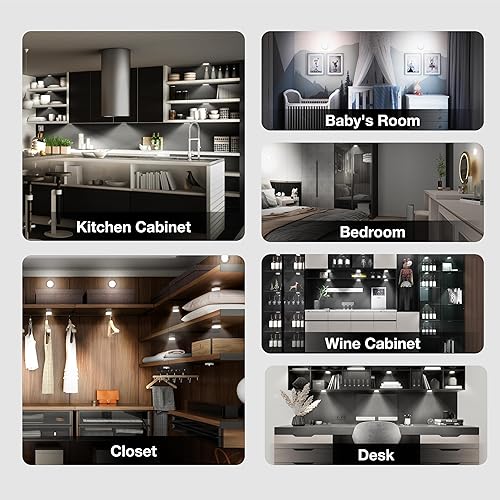 Miniatura 4 de Luces de disco con control remoto, iluminación recargable de 1000 mAh para debajo del gabinete, luces LED de armario, paquete de 3 luces nocturnas,