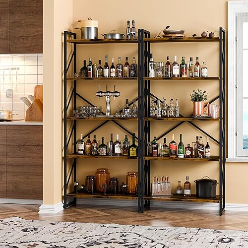 Miniatura 3 de Meilocar Estantería alta de madera de 5 niveles con marco de metal, estante moderno para libros, organizador de libros independiente, estantes de