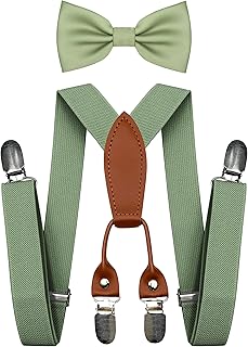 Adjustable Baby Boy Suspenders and Pre-tied Bow Tie, Kids Bowtie and Suspenders with 4 Strong Metal Clips