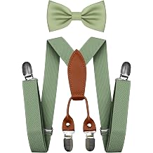 Adjustable Baby Boy Suspenders and Pre-tied Bow Tie, Kids Bowtie and Suspenders with 4 Strong Metal Clips