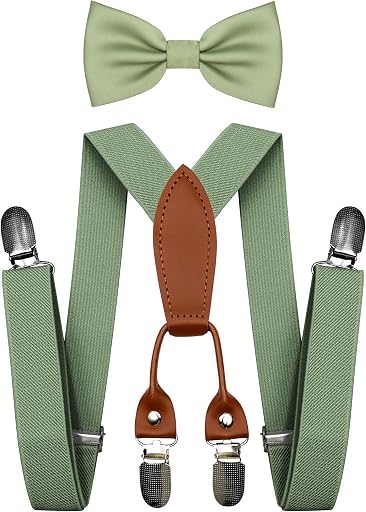 BEWDIO Adjustable Baby Boy Suspenders and Pre-tied Bow Tie, Kids Bowtie and Suspenders with 4 Strong Metal Clips