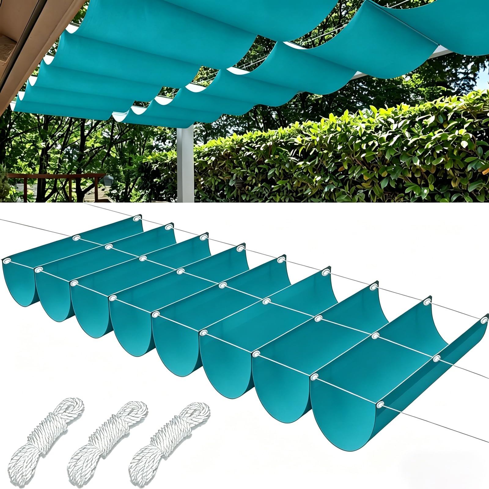 Retractable wave-shaped garden pergola, Reinforced edging to prevent deformation scalable gazebo, Water-free pergola, Easy installation-C||150x950cm