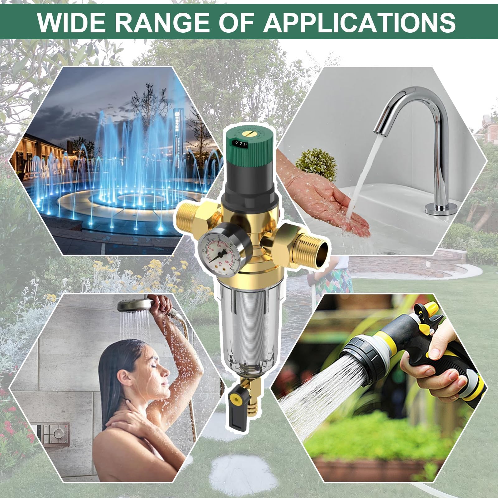 Reducteur de Pression Eau, Reducteur de Pression Avec Manometre Pression Eau Et Filtre à Mailles, RéDucteur de Pression D'Eau En pour Robinets D'Irrigation de Jardin de Chauffage au Gaz (3/4 Pouce)