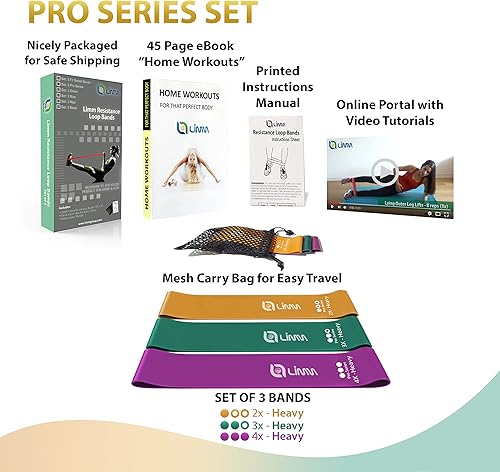 Miniatura 4 de Limm Resistance Loop Exercise Bands - Set of 3 Bands for Working Out with Instruction Guide & Carry Bag - Mini Resistance Bands for Home Workouts,