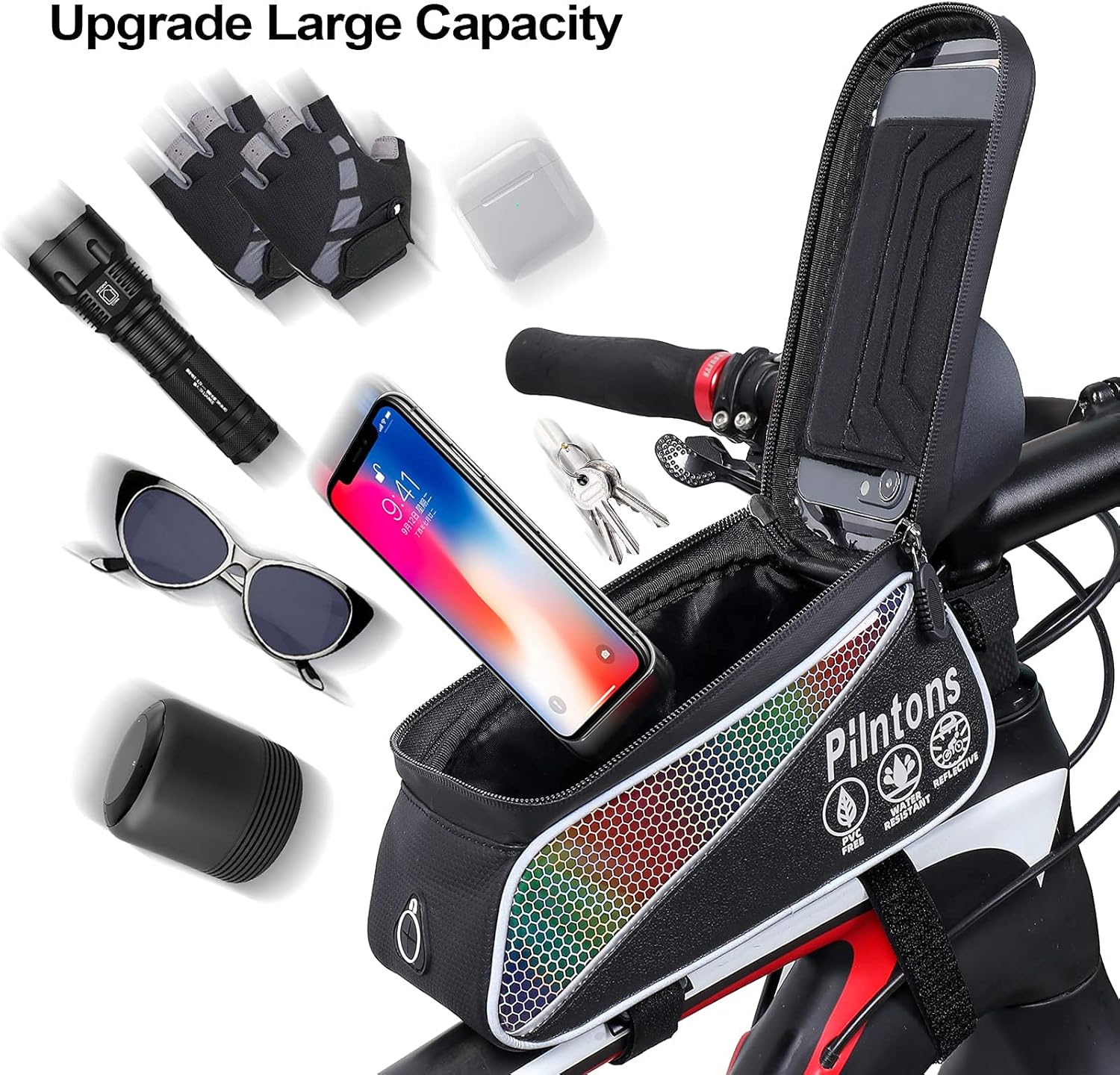 Pilntons Bike Phone Front Frame Bag Bicycle Handlebar Bag Cycling Phone Holder Waterproof Fit for Phone Below 6.7 Inches with Rain Cover (Camouflage) : Sports & Outdoors