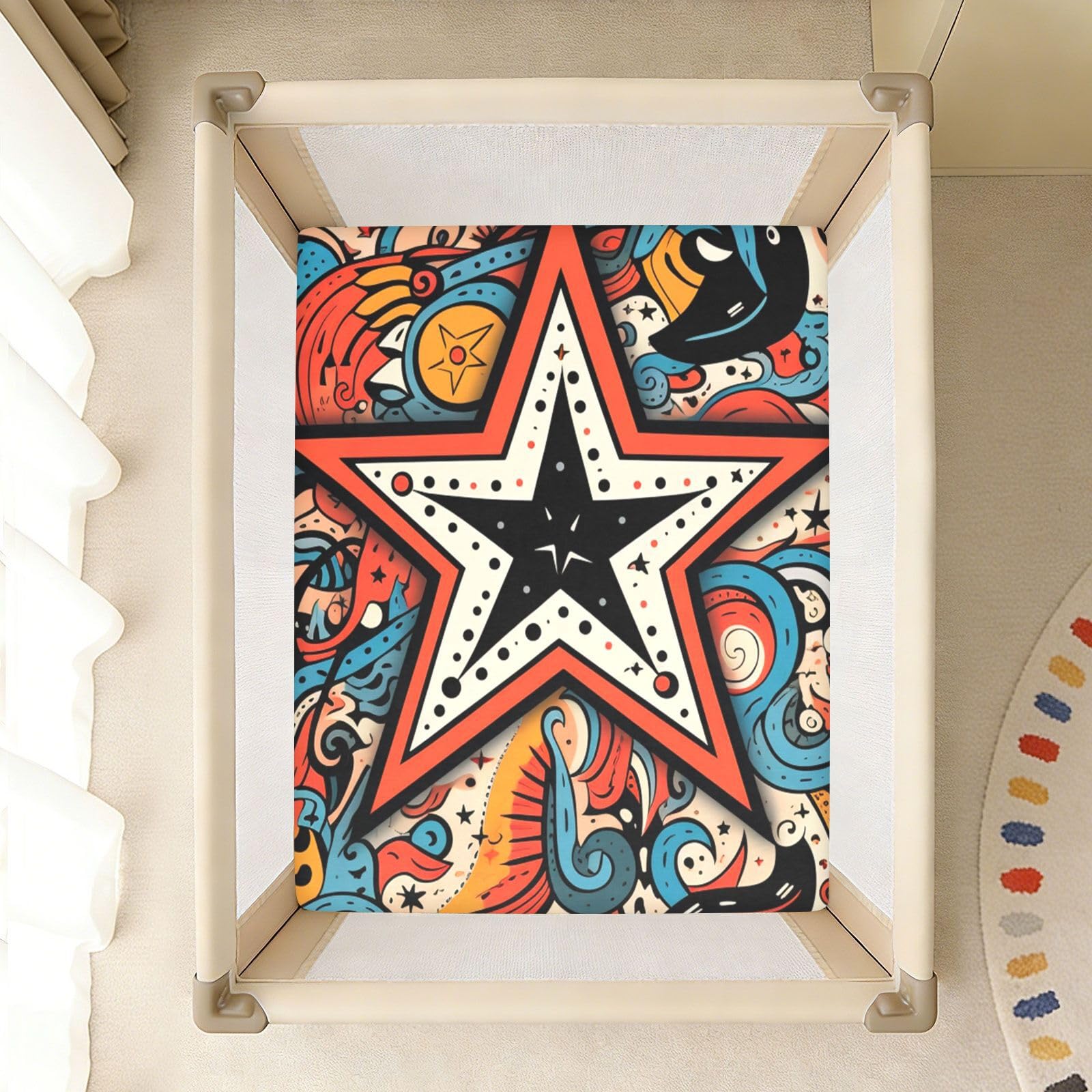 Estrella De Mar Arte Rojo Sábana de Cuna para Niños Pequeños,Sábanas de Algodón Suave para Bebés Aptas para Colchón Corralito
