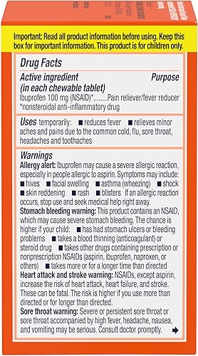 Miniatura 7 de Children's Motrin - Tabletas masticables sin colorantes con ibuprofeno, reductor de fiebre para niños y analgésico para dolor de garganta, fiebre,