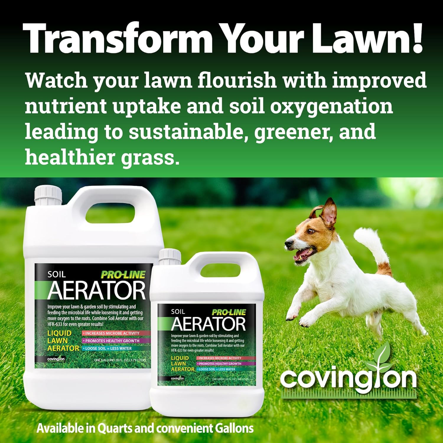 Covington Liquid Lawn Aerator PRO-LINE (1 Gallon) – Soil Conditioner & Softener for Lawns & Gardens – Loosens Clay, Compacted Soil for Better Water & Nutrient Absorption – Liquid Aeration Concentrate