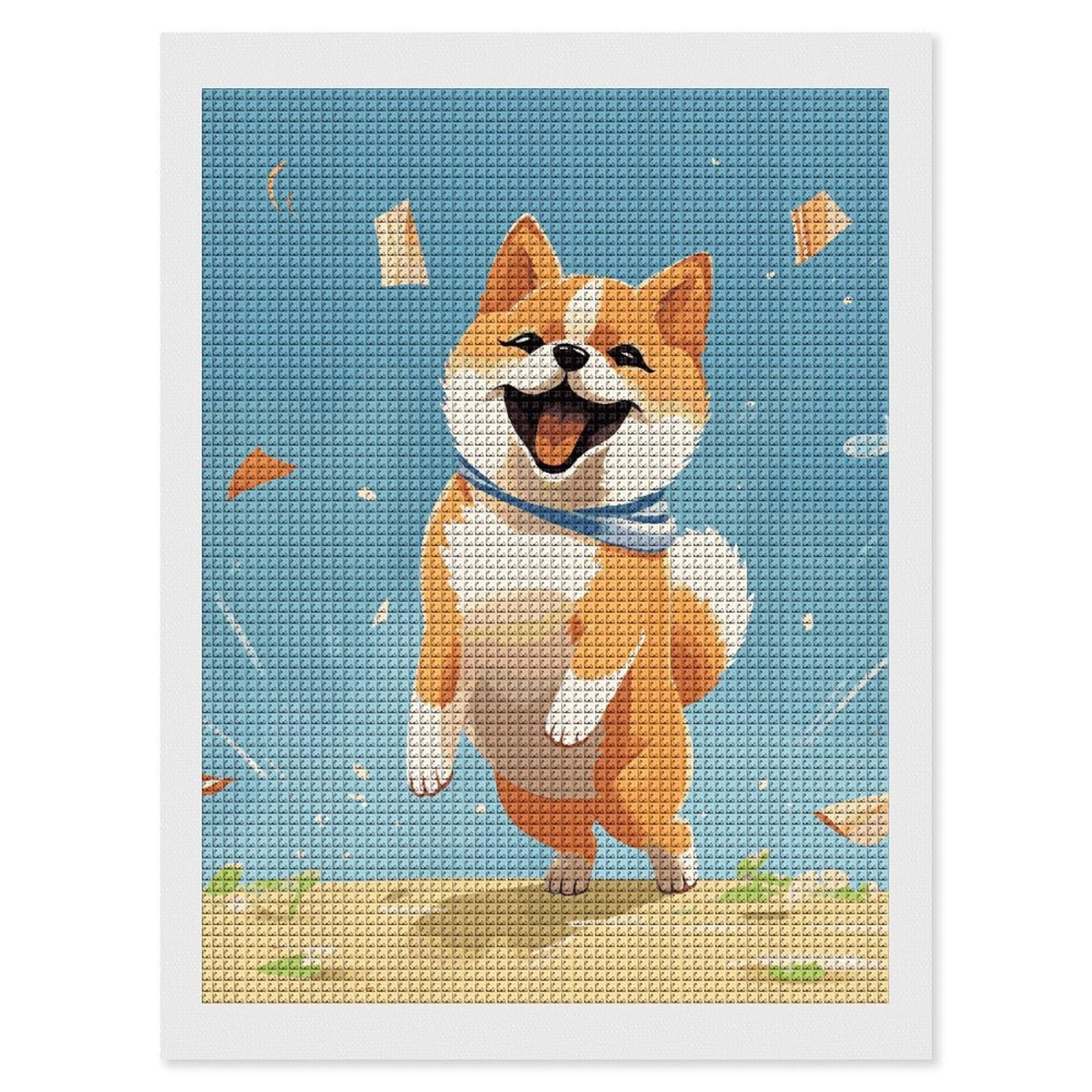 Cute Shiba Inu Diamond Art Kits for Adults, DIY 5D Diamonds Painting Kits for Beginner, Round Full Drill Diamond Dots Painting, 12"x16" Diamonds Pictures Gem Art and Crafts Wall Decor