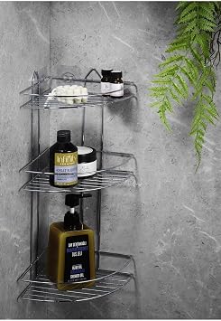 Sas Haus Stainless Chrome 3 Tiers Bathroom Corner Shampoo Corner Bathroom Shelf Attachment-03