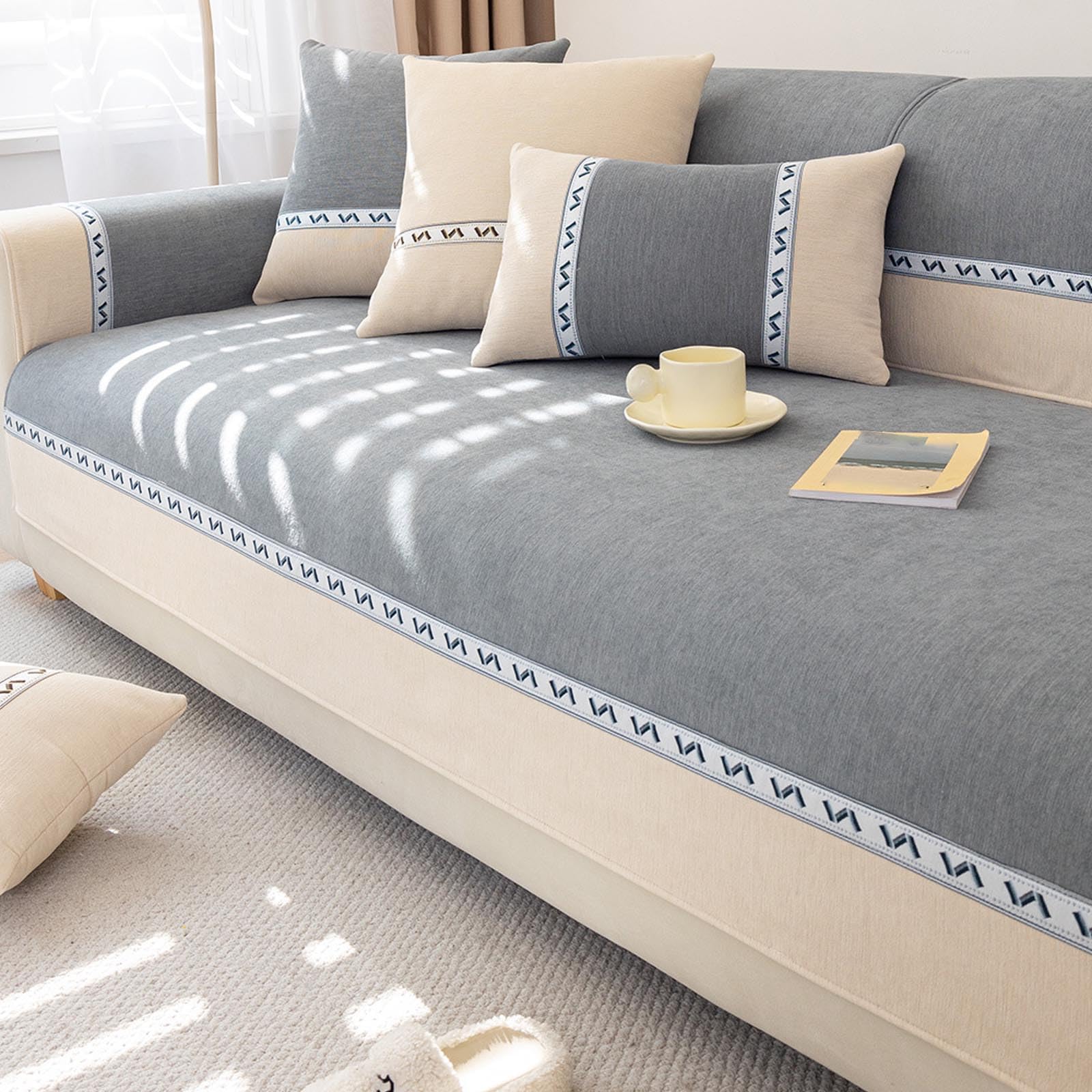 Housse de canapé en chenille gris foncé 90x320cm pour grand sectionnel