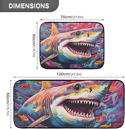 Miniatura 3 de ZENWAWA Kitchen Mats for Floor 2 Piece Set Shark Art Illustration Print, Anti Skid Cushioned Water Absorbent Kitchen Rugs Door Mat Floor Mats for