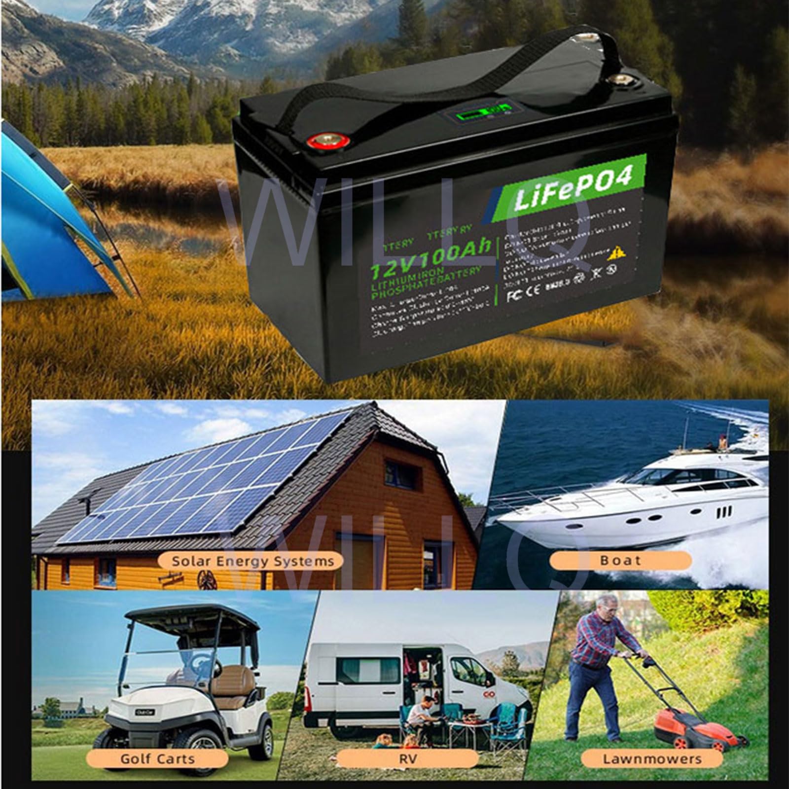 Bateria litowa 12V 100Ah LiFePO4 50A BMS 2000+ Bateria litowo-żelazowo-fosforanowa o głębokim cyklu z cyfrowym wyświetlaczem do akumulatora zapasowego do pojazdu kempingowego