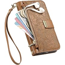 ZXL Case for NUBIAS 5G Flower&Leaf Embossed Wallet Case PU Leather Flip Folio Case with Card Holders Kickstand [Shockproof TPU Inner Shell] Protective Phone Cover Brown