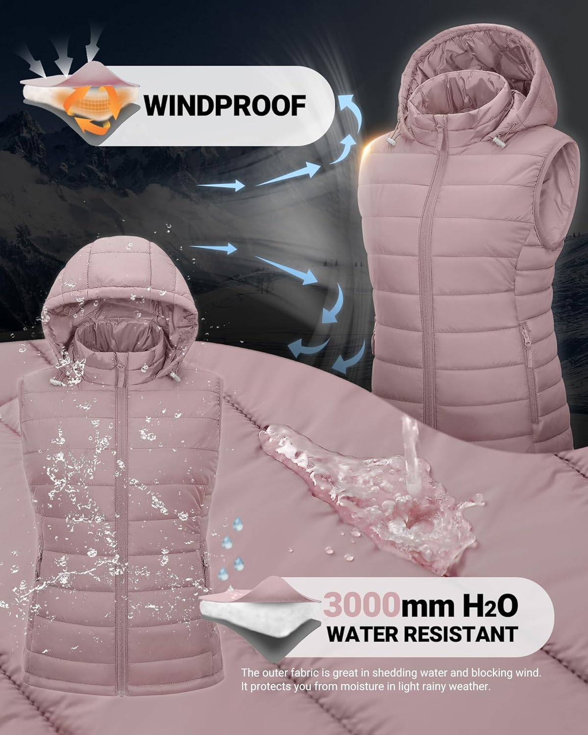 Outdoor Ventures Women's Lightweight Packable Hooded Puffer Vest Outerwear Zip Up Warm Sleeveless Winter Jacket Quilted Coat - Image 5