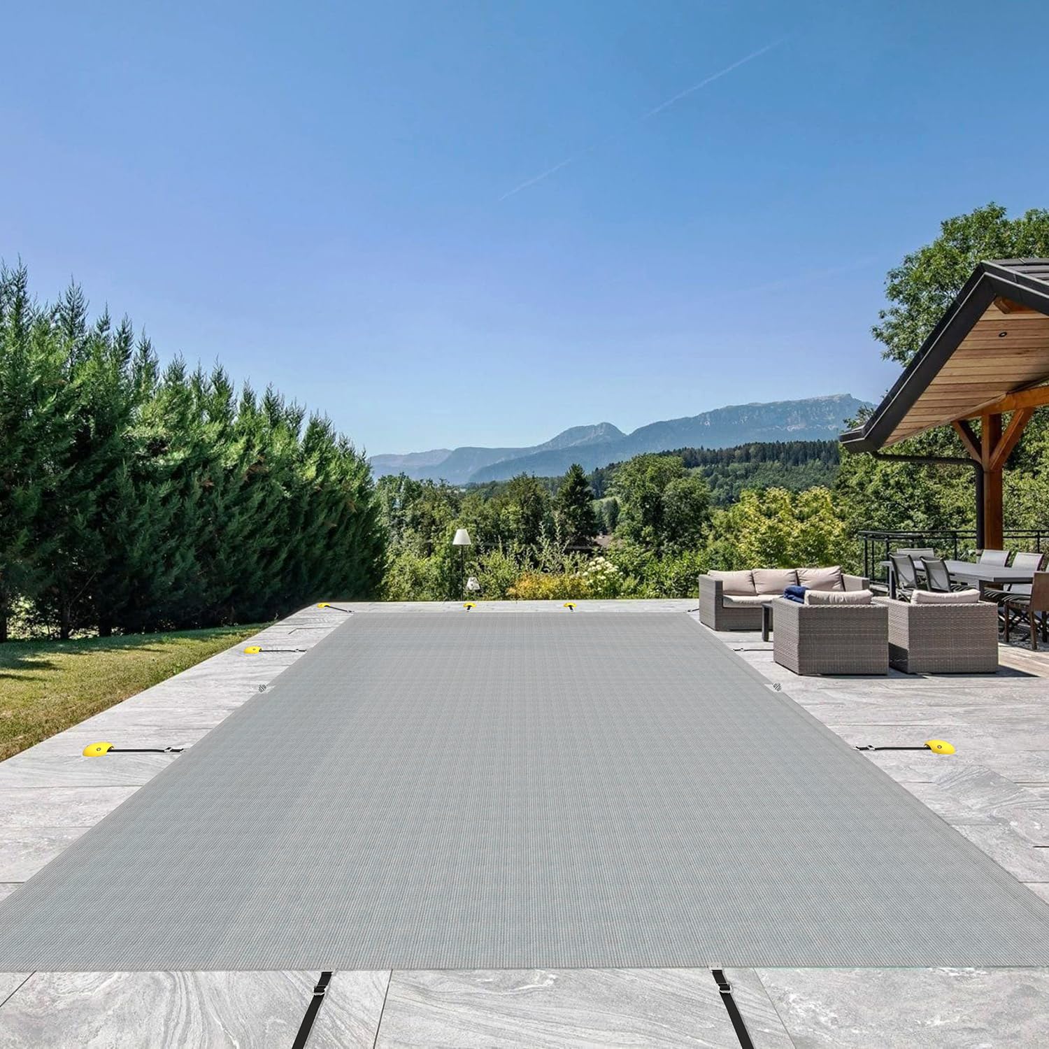 FLORALEAF 16' x 32' Rectangle Pool Winter Cover for Outdoor Inground Swimming Pool, with Wire Rope Hemmed All Edges, Safety and Heavy Duty, Weather