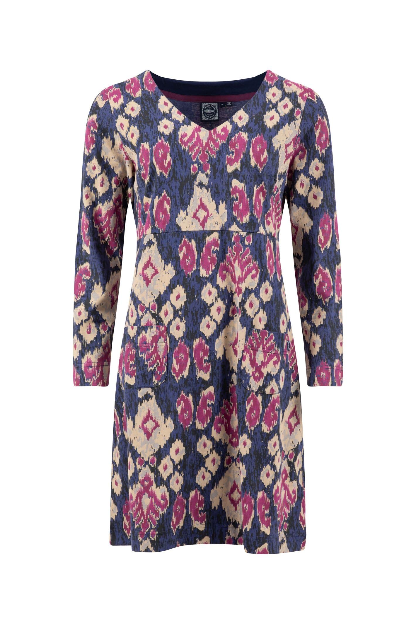 Weird Fish Women's Baby Blue Hope Printed V-Neck Jersey Dress In | Size: 8
