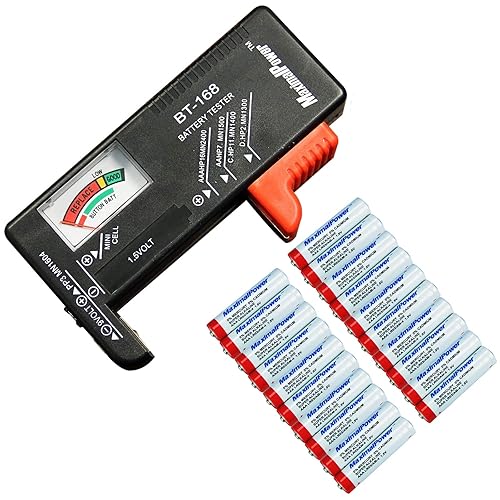MaximalPower Pilas alcalinas AAA de 140 minutos + probador de batería universal para pilas AA AAA C D 9V (20 baterías + probador de batería)