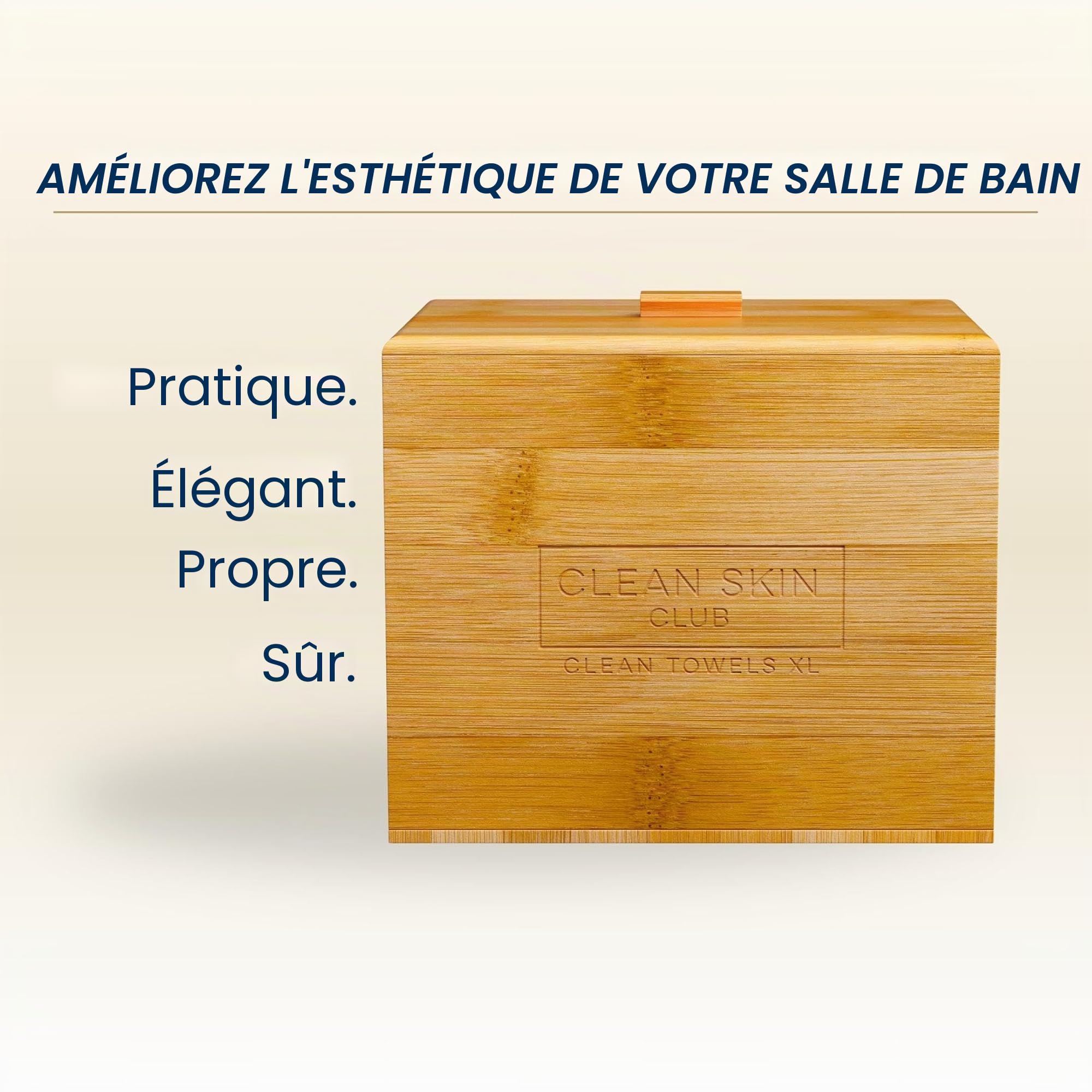 Clean Skin Club Récipient en bambou de luxe avec couvercle, comprend 50 serviettes jetables Clean Towels XL Original