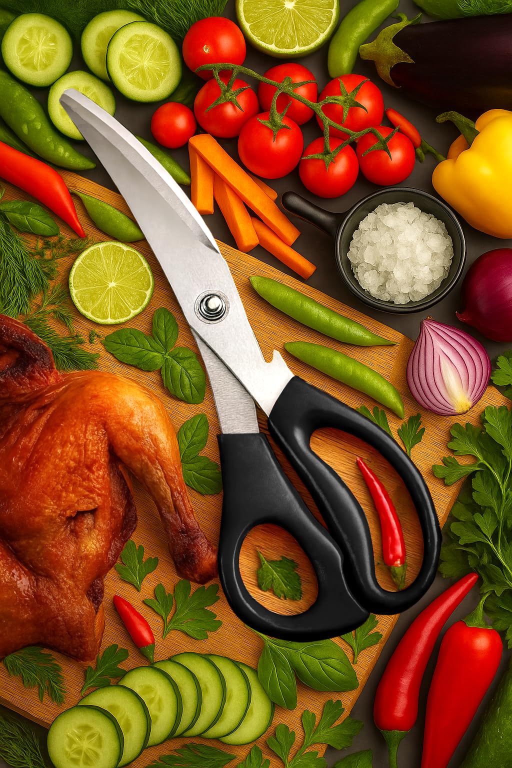 Top Chef All-Purpose Kitchen Scissors | Korean Kitchen Shears for Meat, Fish, Vegetables, Herbs & BBQ | Heavy-Duty 3Cr13 Stainless Steel (Black)