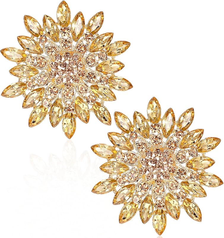 2 Pcs Colorful Sunflower Crystal Brooch Rhinestone Flower Brooch Pin Stylish Crystal Brooches Elegant Brooches Fashion Hat Bag Accessory for Women Wedding Halloween Party Birthday Dance Banquet Dress