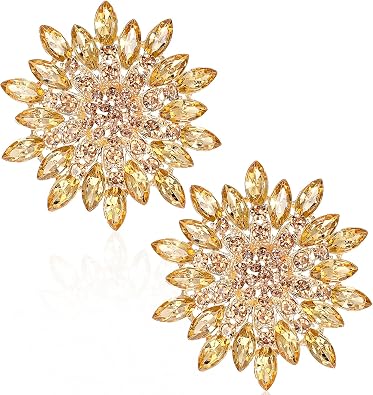2 Pcs Colorful Sunflower Crystal Brooch Rhinestone Flower Brooch Pin Stylish Crystal Brooches Elegant Brooches Fashion Hat Bag Accessory for Women Wedding Christmas Party Birthday Dance Banquet Dress