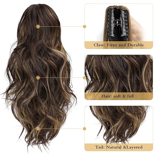 Miniatura 5 de BOGSEA 2PCS Ponytail Extensions 14 Claw Clip in Ponytail Extensions for Women Wavy CurlyStraight Ponytail Hair Extensions Synthetic Ponytail