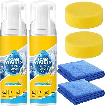4-in-1 Multi-Enzyme Foam Cleaner 5oz, All-Purpose Deep Cleaning Spray for Car Interior, Kitchen Grease, Bathroom Tiles, Sofa Upholstery 1PC+1*Sponge+Towel