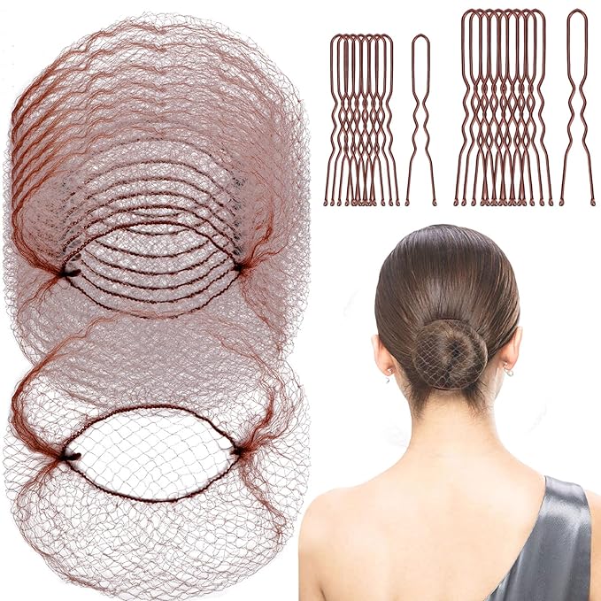 60Pcs 20Inch Hair Nets for Buns Invisible Bun Hair Net 60Pcs 2.4 & 2Inches U Shaped