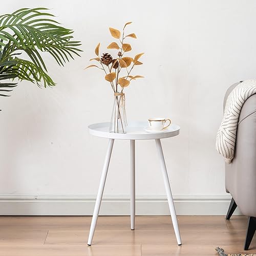 Miniatura 8 de Apicizon Juego de 2 mesas auxiliares redondas de 16 pulgadas, mesa auxiliar de metal blanco para sala de estar, mesita de noche, mesa de centro
